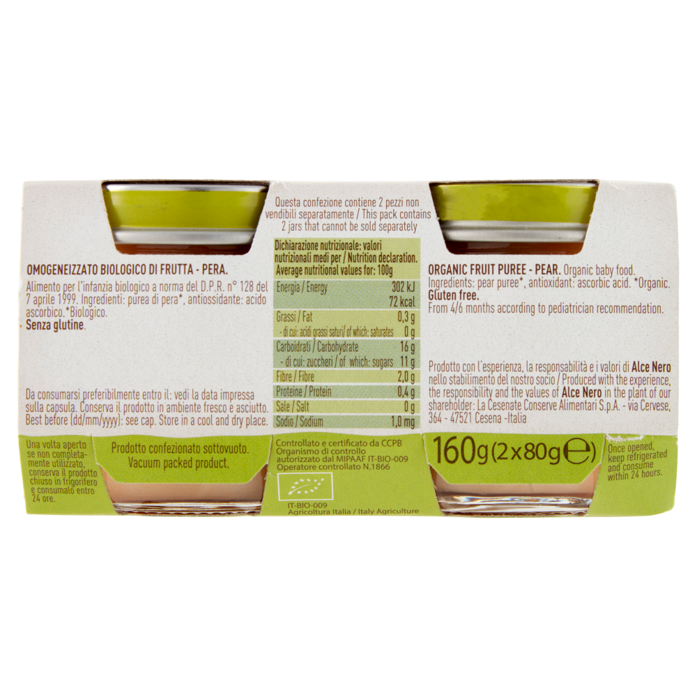 alce nero Omogeneizzato di Pera 2 x 80 g