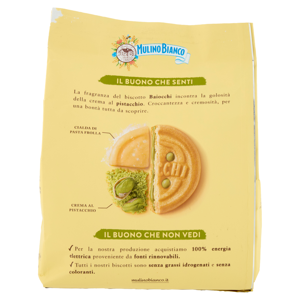 Mulino Bianco Baiocchi Biscotti Snack Farciti con Crema al Pistacchio 240g