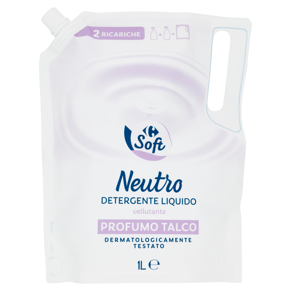 Carrefour Soft Neutro Detergente Liquido Profumo Talco Ricarica 1 L