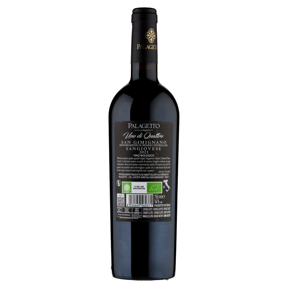 Palagetto Uno di Quattro San Gimignano DOC Sangiovese Vino Biologico 750 ml