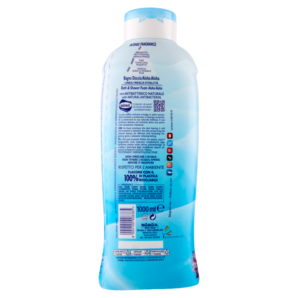 milmil Bagno Doccia con Antibatterico Naturale aloha aloha 1000 ml