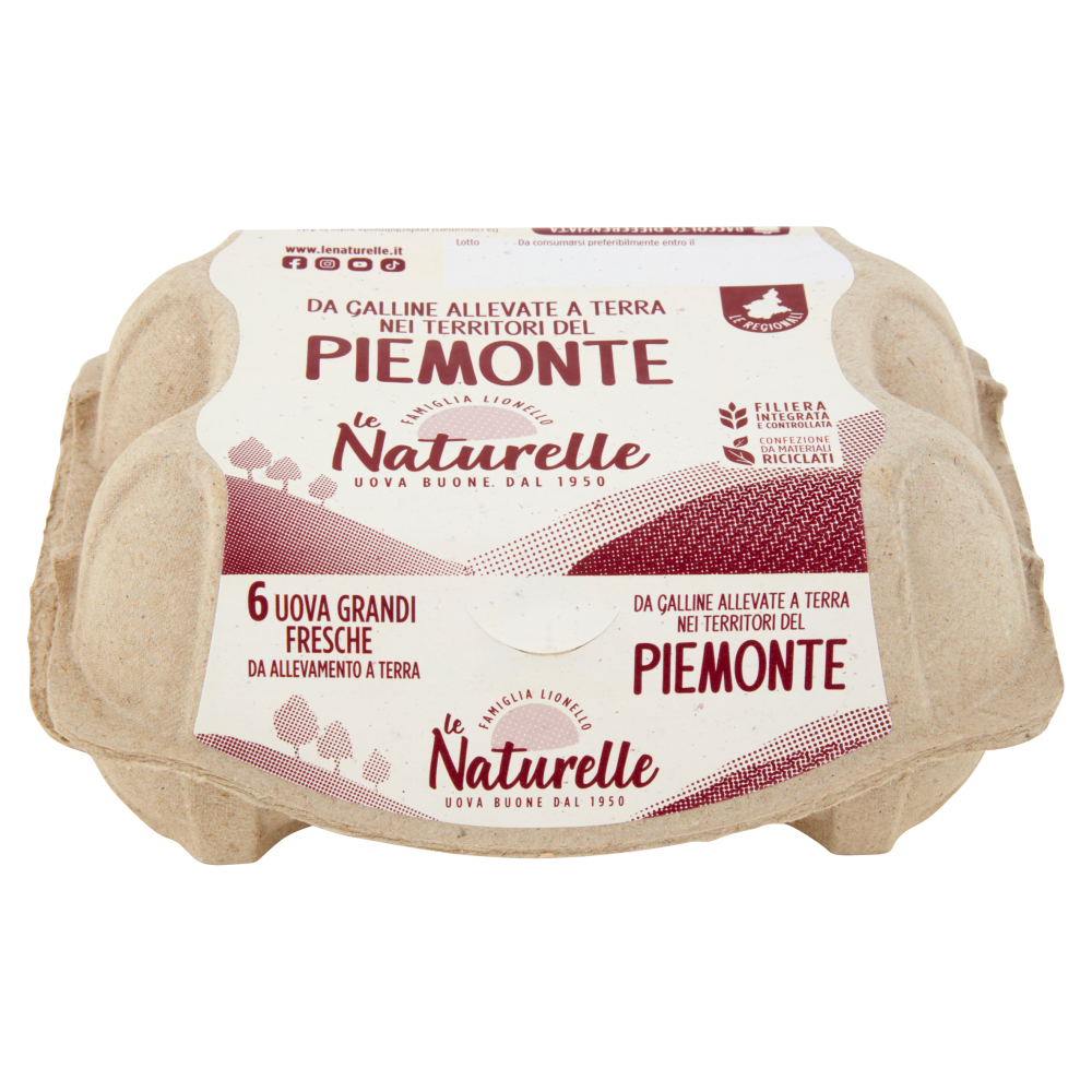 le Naturelle Le Regionali Piemonte 6 Uova Grandi Fresche da Allevamento a Terra
