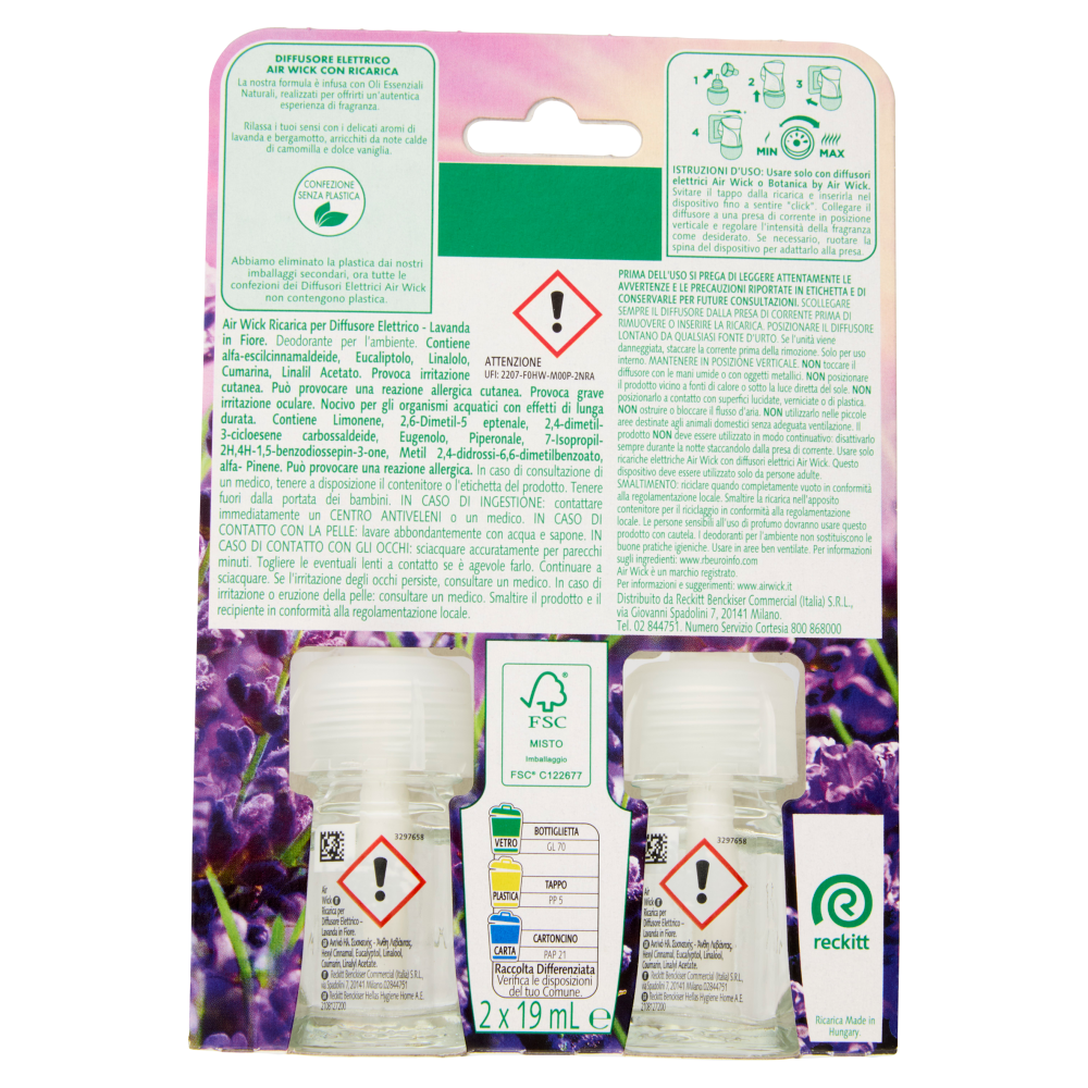 Air Wick Essential Oils Lavanda in Fiore Ricarica per Diffusore Elettrico 2 x 19 ml