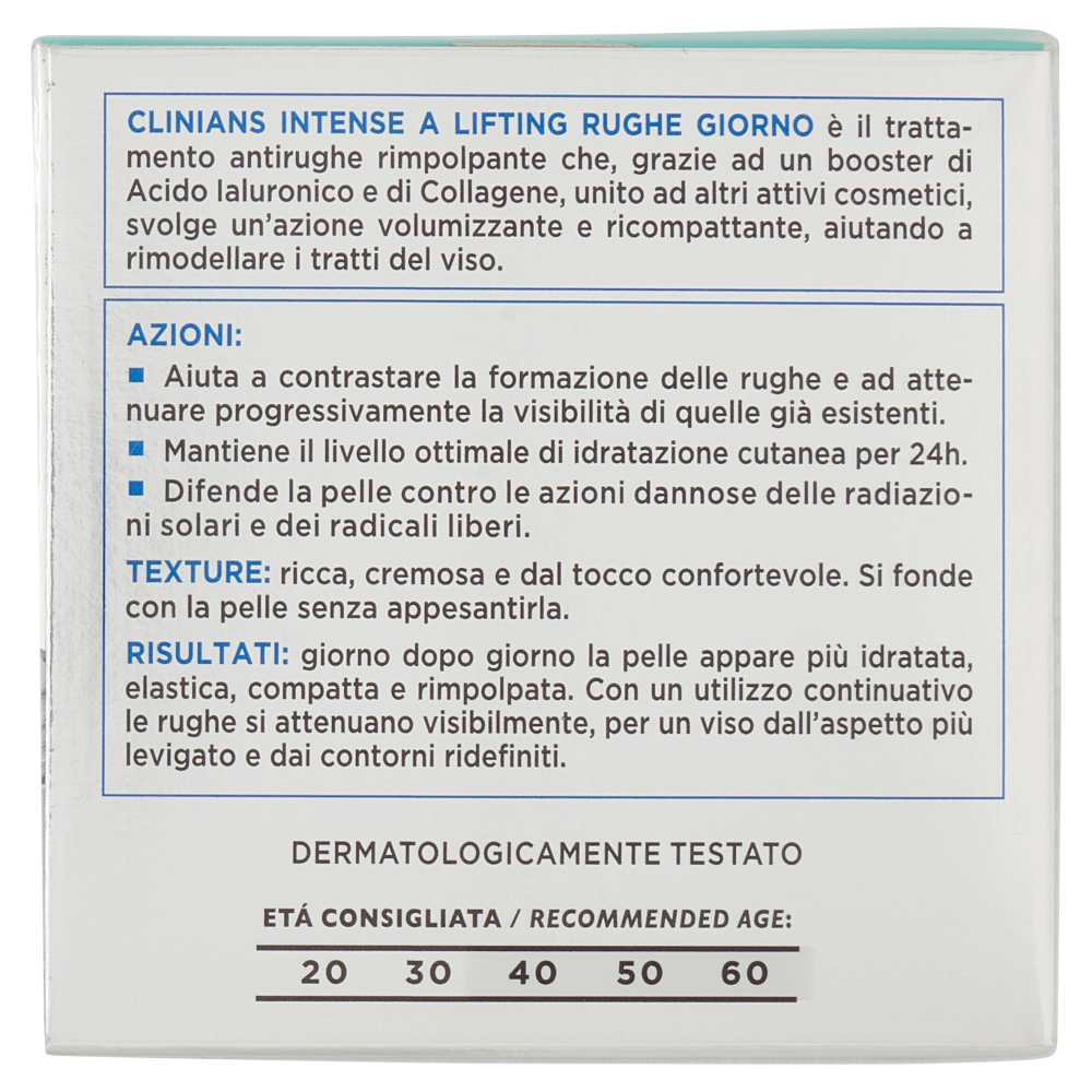 Clinians Intense A Lifting Rughe Trattamento Giorno Antirughe SPF15  Acido Ialuronico 50 mL