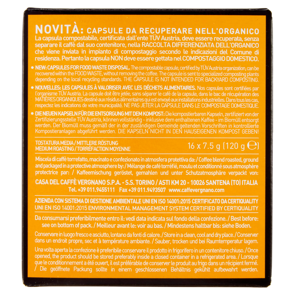 Caffè Vergnano 1882 Napoli Compostabile** Capsule Compatibili Lavazza a Modo Mio* 16 x 7,5 g