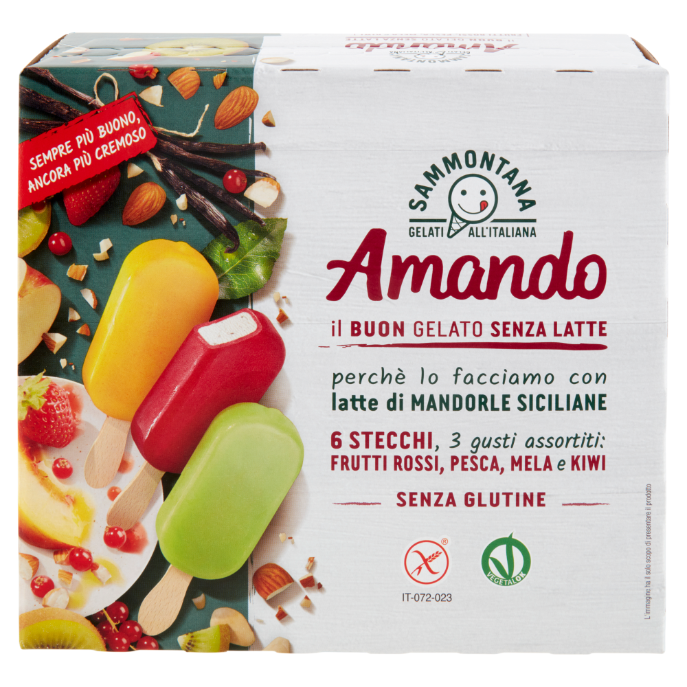 Sammontana Amando 6 Stecchi Frutti Rossi, Pesca, Mela e Kiwi 6 x 55 g