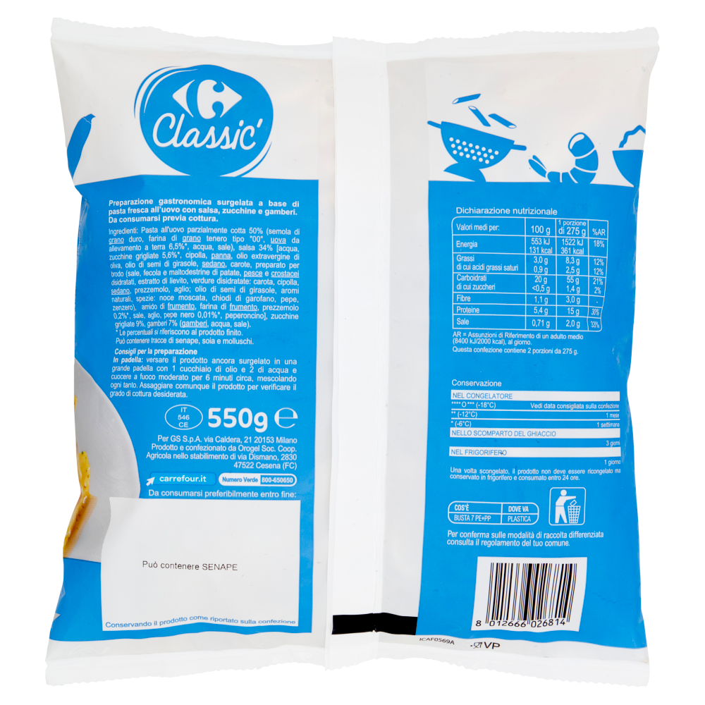 Carrefour Classic Garganelli Gamberi e Zucchine Surgelati 550 g