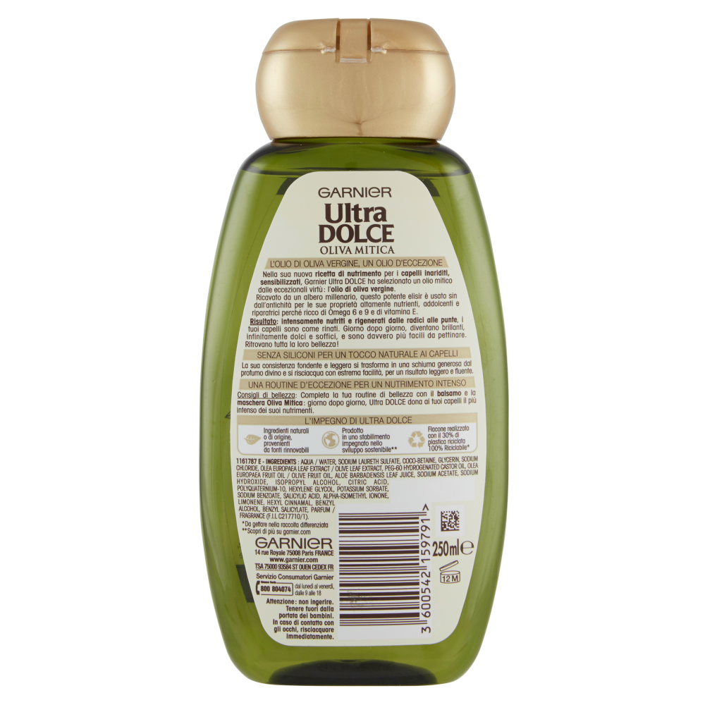Garnier Ultra Dolce Shampoo nutriente Oliva Mitica per capelli inariditi e sensibilizzati, 250 ml
