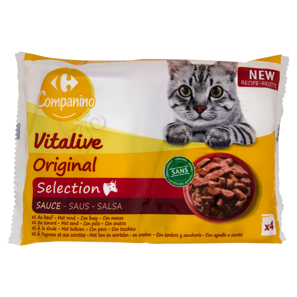 Carrefour Companino Vitalive Original Selection Salsa manzo, anatra, tacchino, agnello carote 4x100g