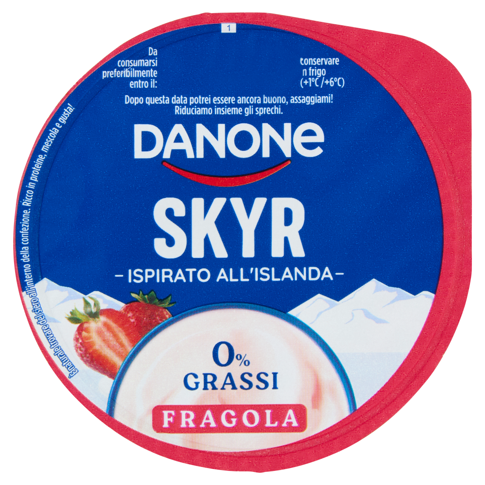 DANONE Skyr, Yogurt ispirato all'Islanda, 0% grassi, Cremoso, Ricco in Proteine, Fragola,150g