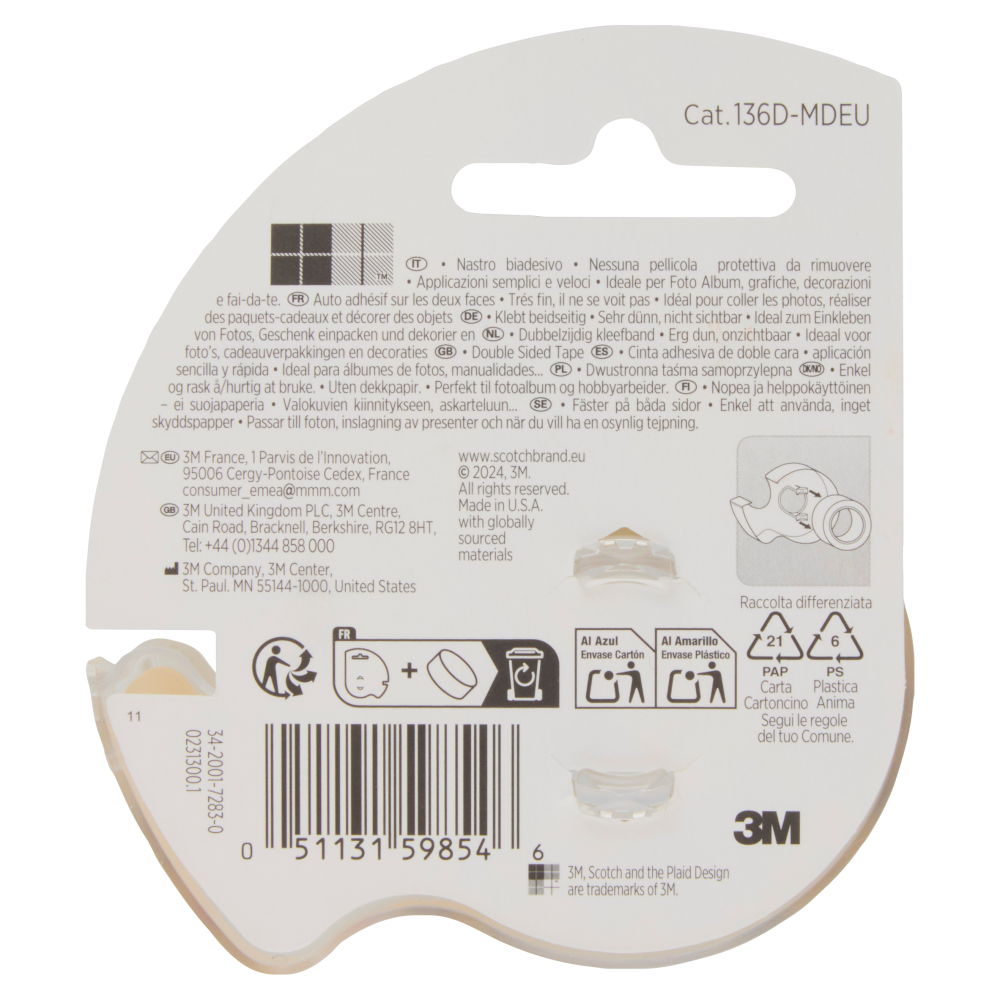 Scotch® Nastro biadesivo trasparente 12,7mm x 6,35mm