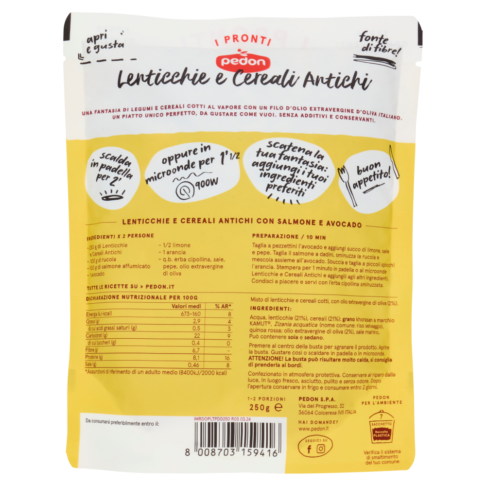 pedon I Pronti Lenticchie e Cereali Antichi 250 g