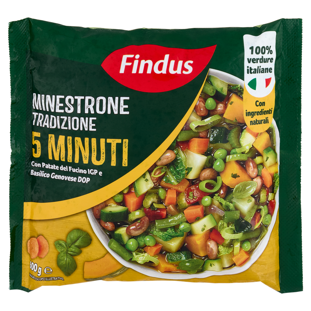 Findus Minestrone Tradizione 5 Minuti - con Patate del Fucino IGP e Basilico Genovese DOP 600 g