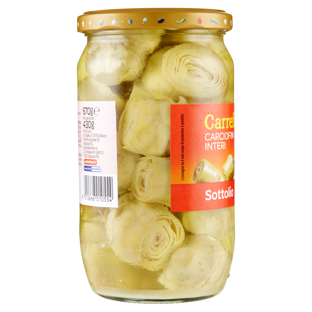 Carrefour Sottolio Carciofini Interi in olio di semi di girasole 670 g