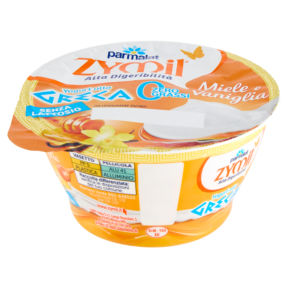 ZYMIL Alta Digeribilit&agrave; Senza Lattosio Yogurt alla Greca Zero Grassi Miele e Vaniglia 150g