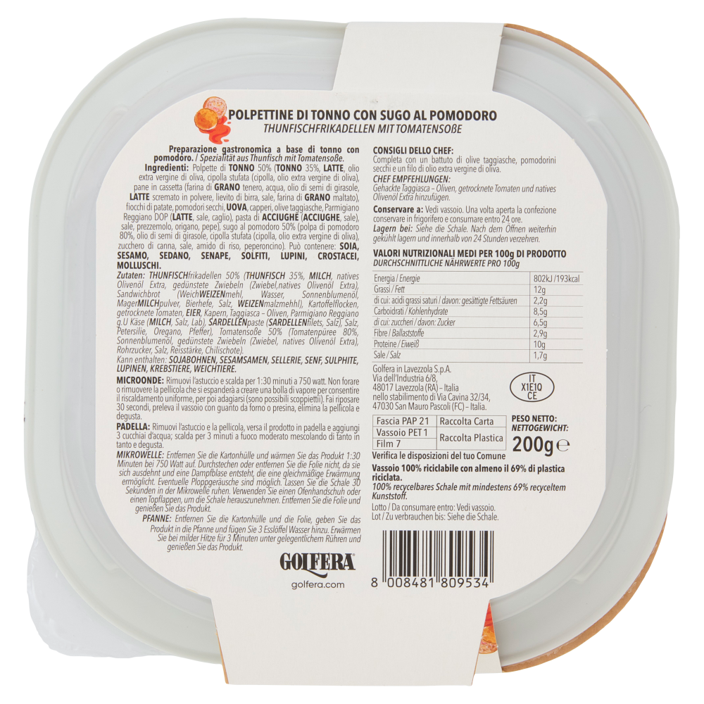 Golfera Ben Fatto Polpettine di Tonno con Sugo al Pomodoro 200 g