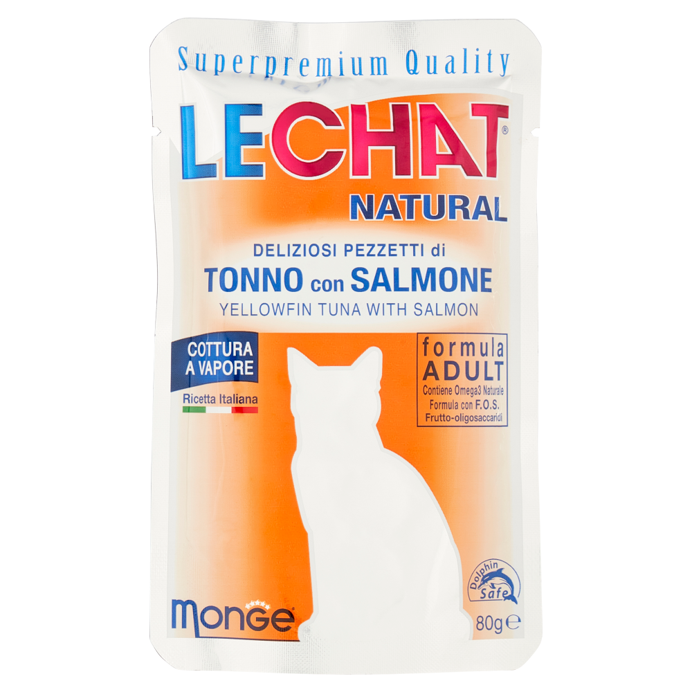 LeChat Natural Deliziosi Pezzetti di Tonno con Salmone 80 g