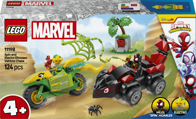 LEGO Spidey e i Suoi Fantastici Amici 11198 Inseguimento sui Dino-Veicoli di Spin ed Electro, Giochi Educativi per Bambini 4+