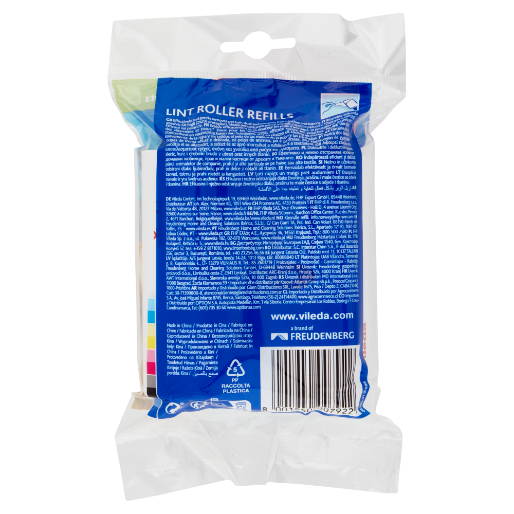 Vileda Pet Pro Lint Roller - Spazzola Adesiva Ricambio 2pz