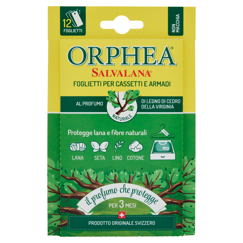Orphea Salvalana Foglietti per Cassetti e Armadi al Profumo Naturale di Legno di Cedro 12 x 0,65 g