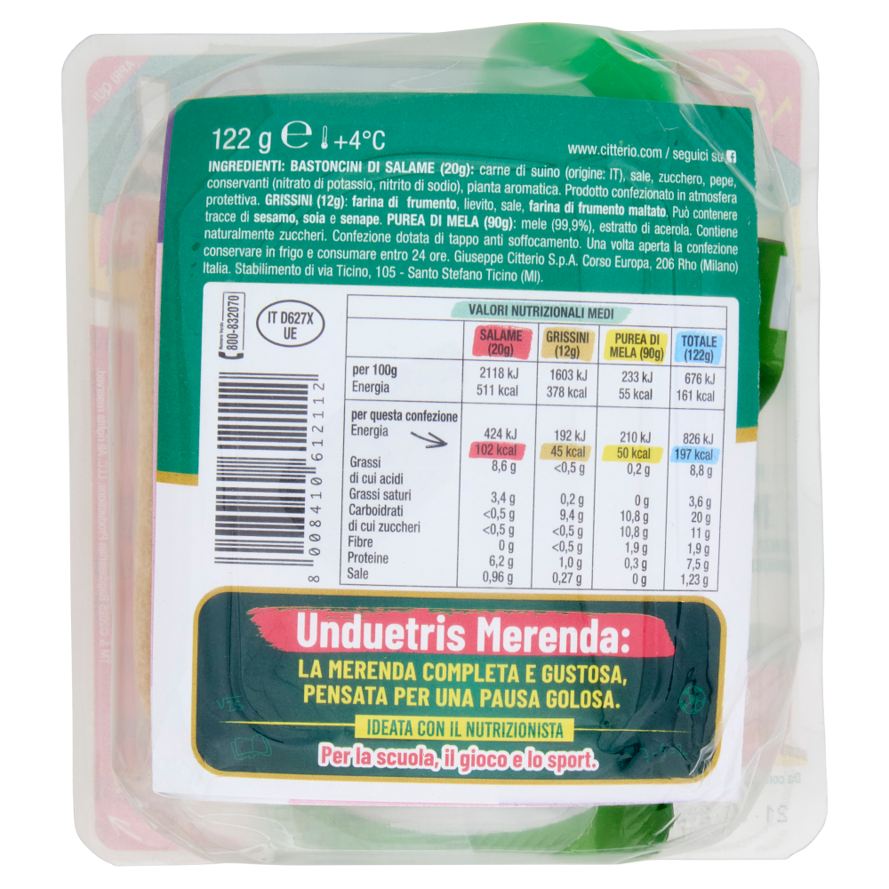 Citterio un due tris! merenda purea di mela + bastoncini di Salame + Grissini 122 g