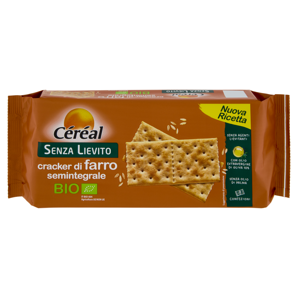 C&eacute;r&eacute;al Cracker di Farro Semintegrale Bio Senza Lievito, senza olio di palma, 8 confezioni - 250g