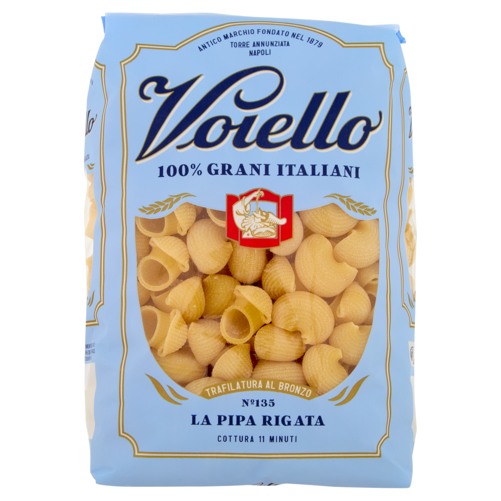 Voiello Pasta La Pipa Rigata N°135 Grani 100% italiani Trafilata Bronzo 500g