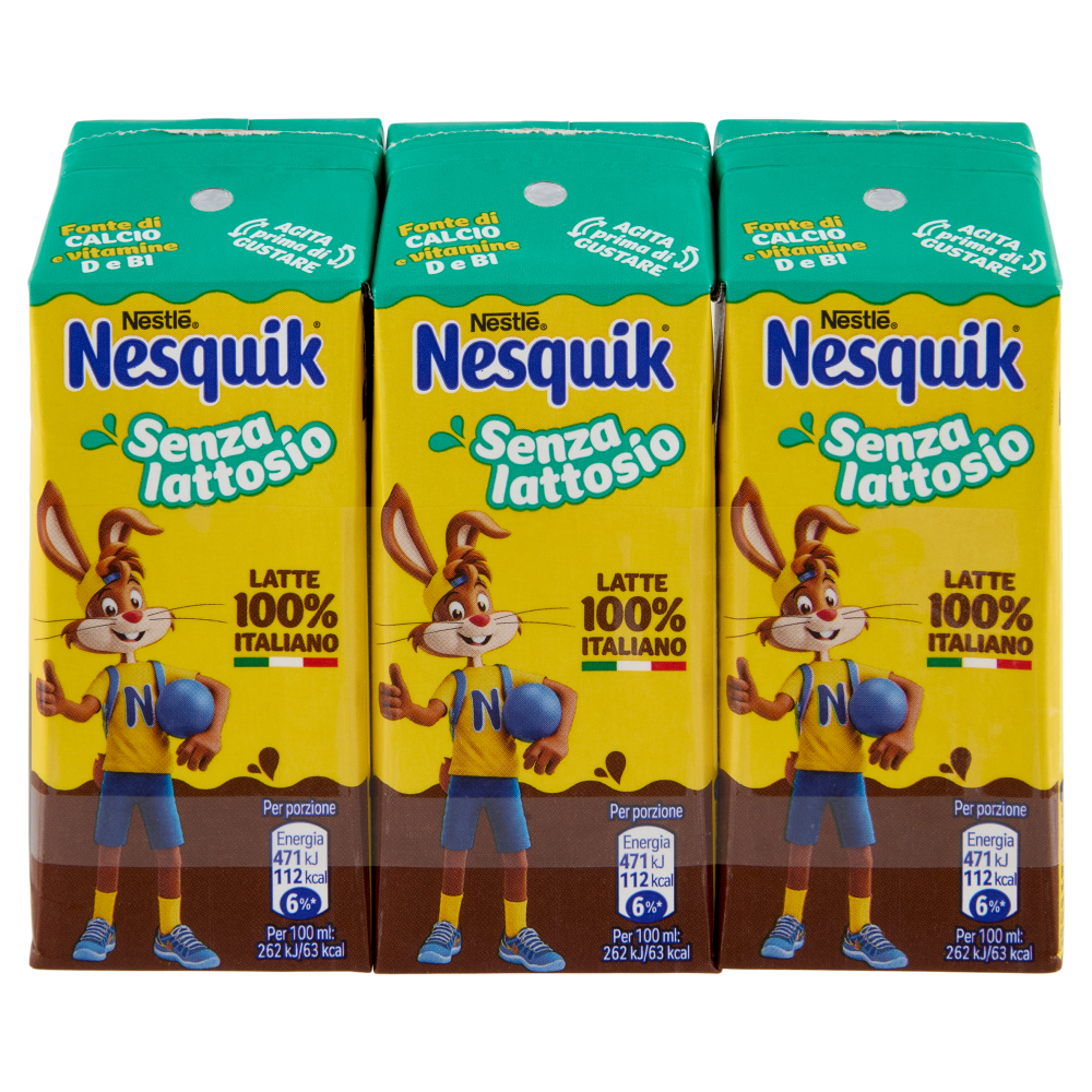 NESQUIK Pronto da Bere Senza Lattosio Latte e Cacao 3 Brick da 180ml