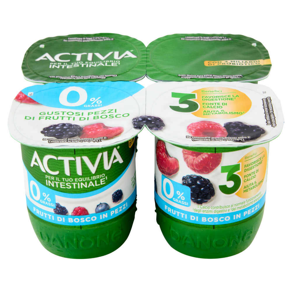 ACTIVIA Yogurt con Probiotico Bifidus, 0% Grassi, 0% Zuccheri Aggiunti, Frutti di Bosco, 4x125g