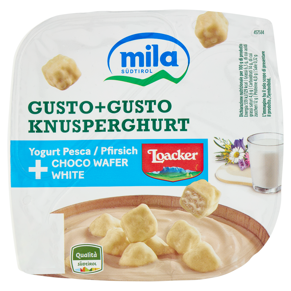 mila Gusto+Gusto Yogurt Pesca + Choco Wafer White 150 g