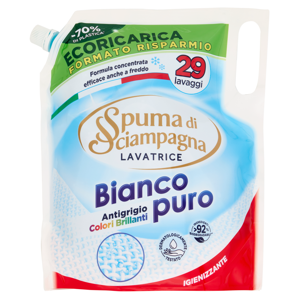 Spuma di Sciampagna Lavatrice Bianco puro Ecoricarica 1305 ml
