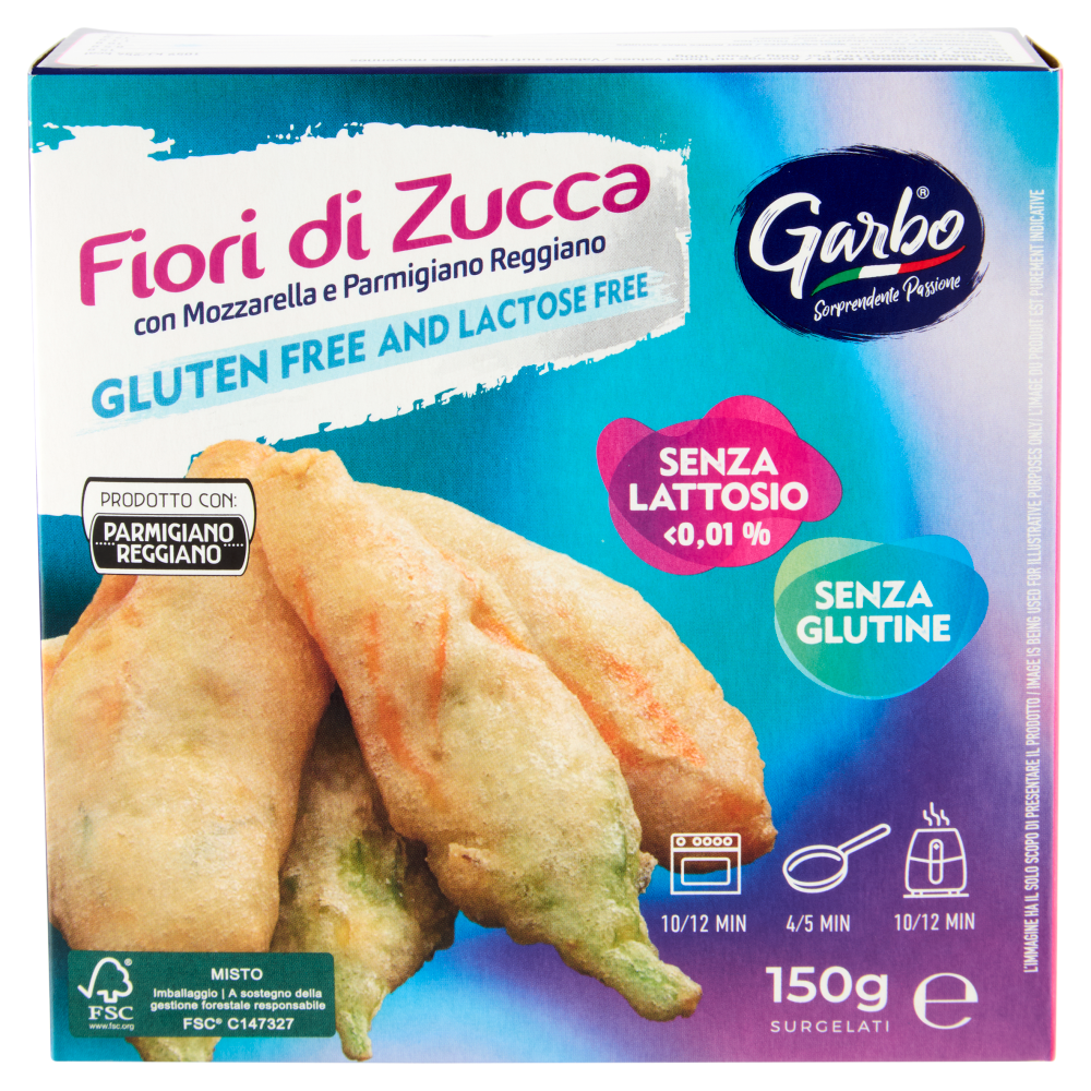 Garbo Gluten Free and Lactose Free Fiori di Zucca con Mozzarella, Parmigiano Reggiano Surgelati 150g