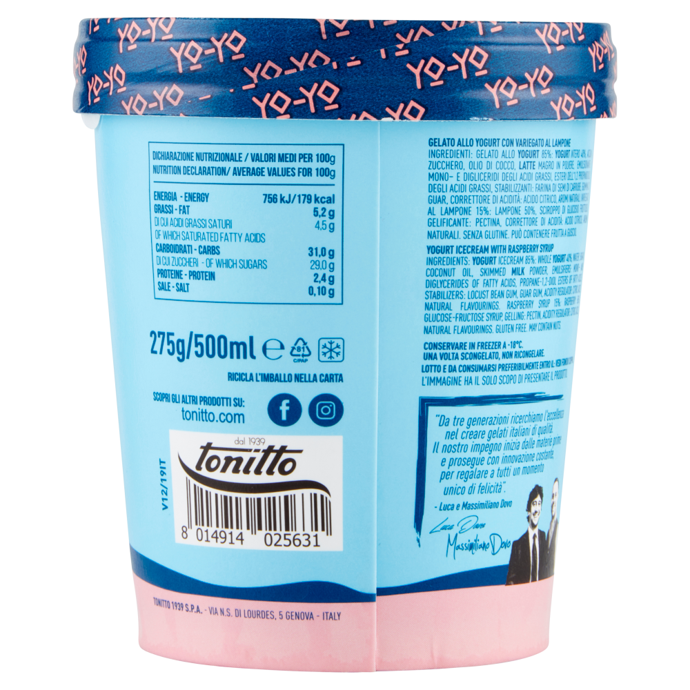 tonitto Yo-Yo gelato yogurt lampone 275 g