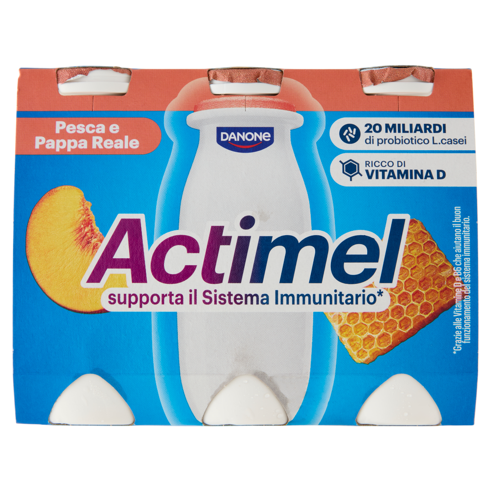ACTIMEL, Yogurt da Bere con Vit B6 e D per il Sistema Immunitario, gusto Pesca e Pappa reale, 6X100G