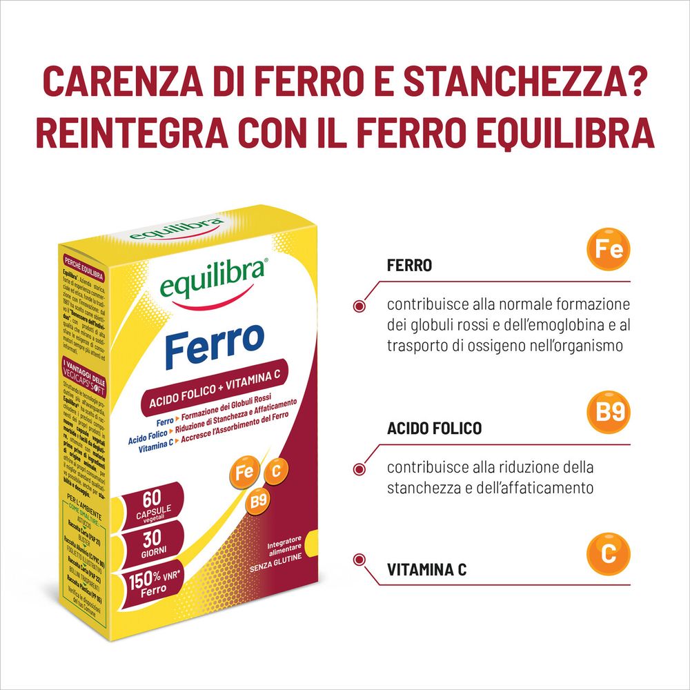 Equilibra Ferro Acido Folico + Vitamina C 60 Capsule vegetali 26 g