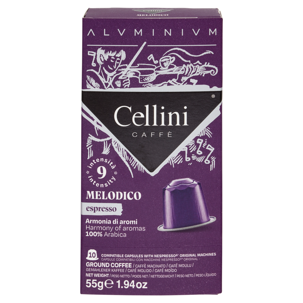 Cellini Caff&egrave; Aluminium Melodico espresso 10 Capsule Compatibili 55 g