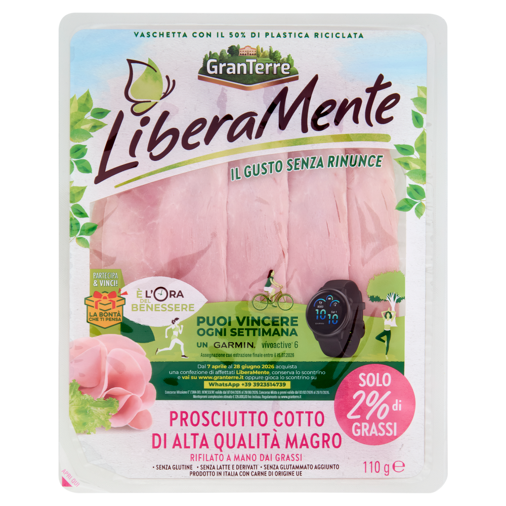 GranTerre LiberaMente Prosciutto Cotto di Alta Qualit&agrave; Magro 110 g