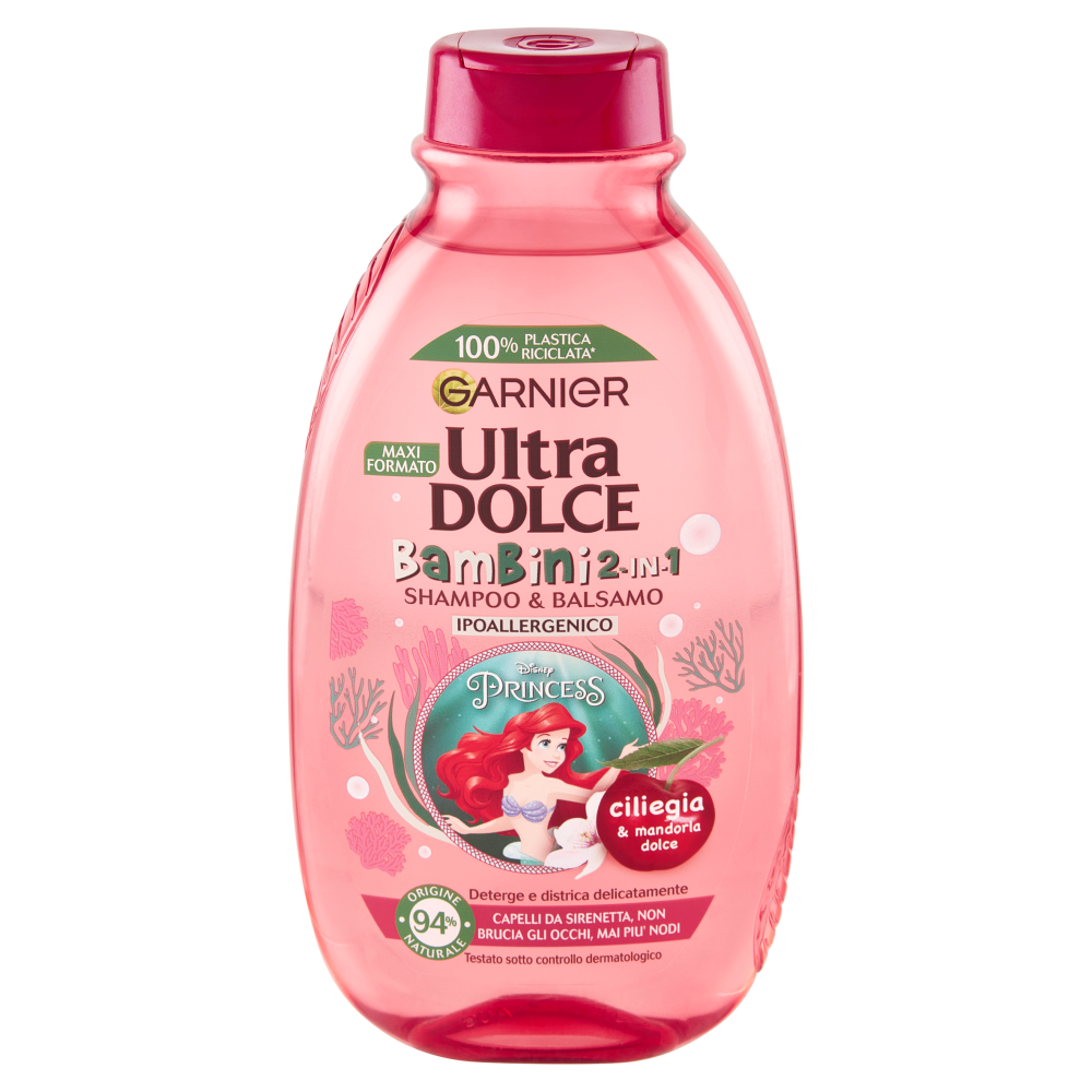 Garnier Ultra Dolce Shampoo 2in1 per Bambine alla Ciliegia e Mandorla Dolce, 300 ml