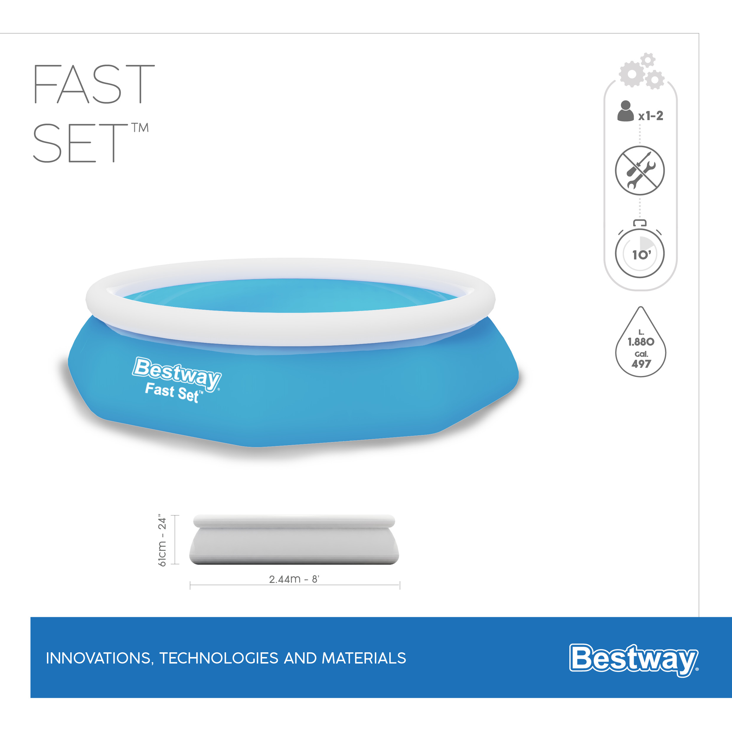 Bestway Fast Set Piscina Autoportante Rotonda mis. 244xh61 cm