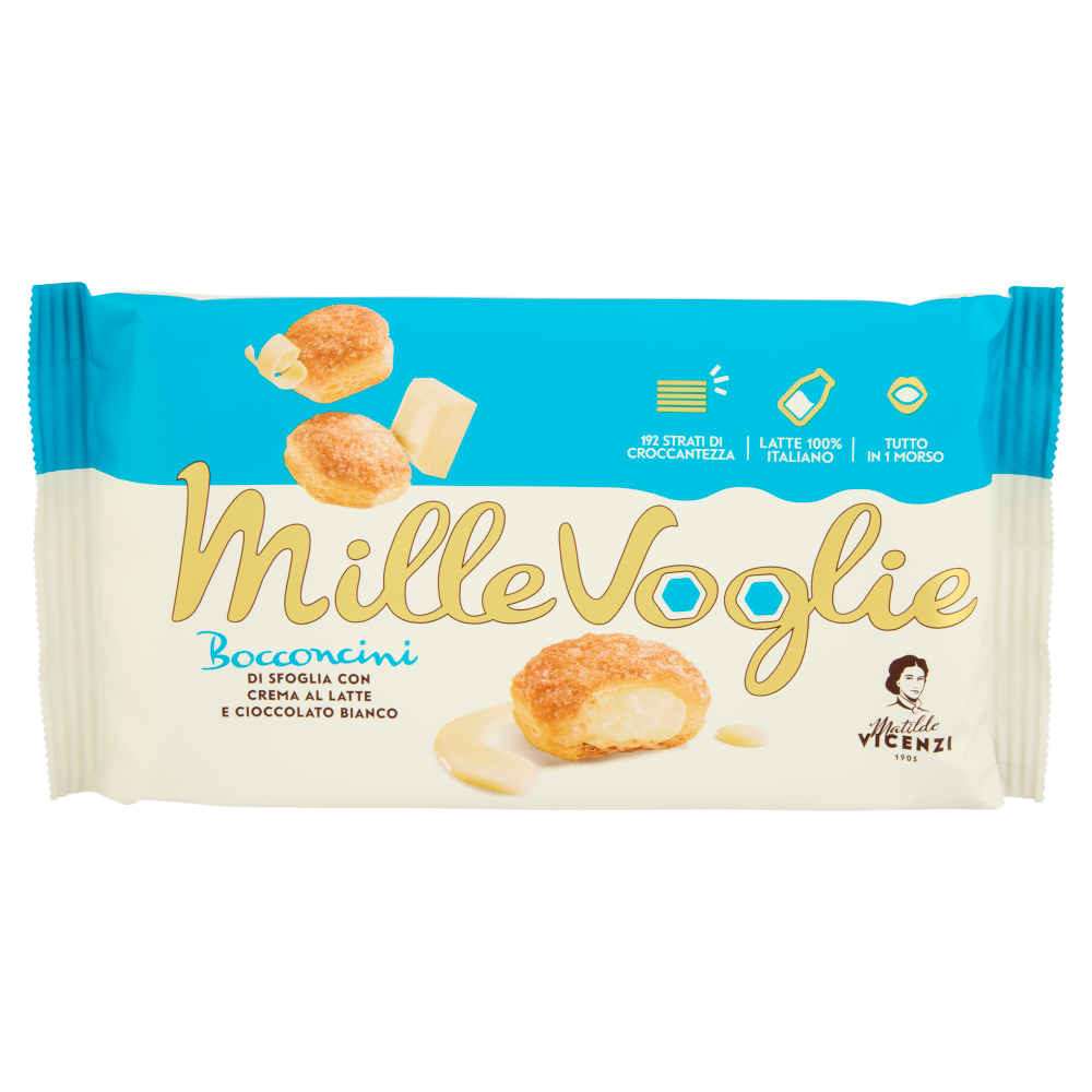 Matilde Vicenzi MilleVoglie Bocconcini di Sfoglia con Crema al Latte e Cioccolato Bianco 100 g