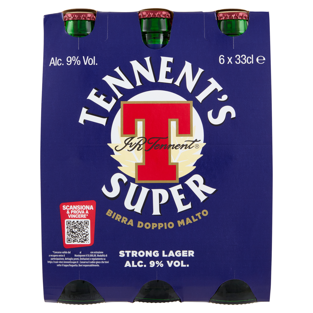 TENNENT'S SUPER Birra strong lager doppio malto bottiglia 6x33cl On Pack