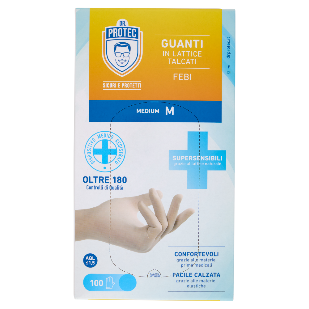 Dr. Protec Guanti in Lattice Talcati Febi Medium M 100 pz
