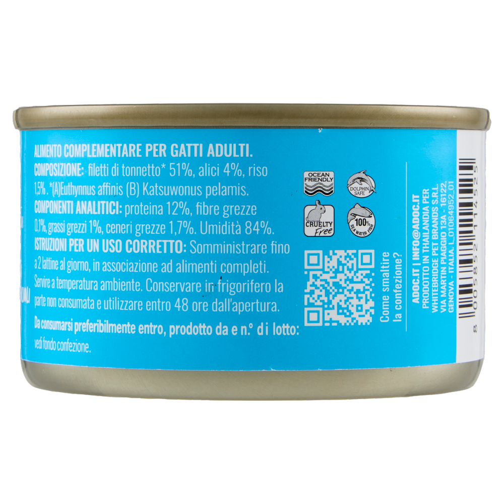 ADoC For Cats Naturally Premium Filetti di Tonnetto con Alicette in Gelatina 85 g