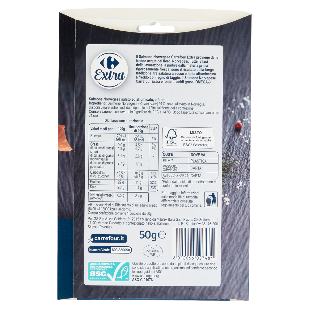 Carrefour Extra Salmone Norvegese Affumicato 50 g