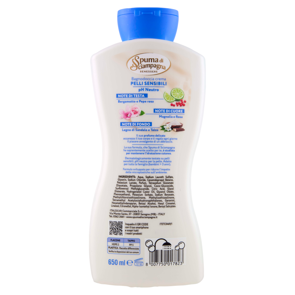 Spuma di Sciampagna Benessere Pelli Sensibili pH Neutro Bagnodoccia crema Idratante 650 ml