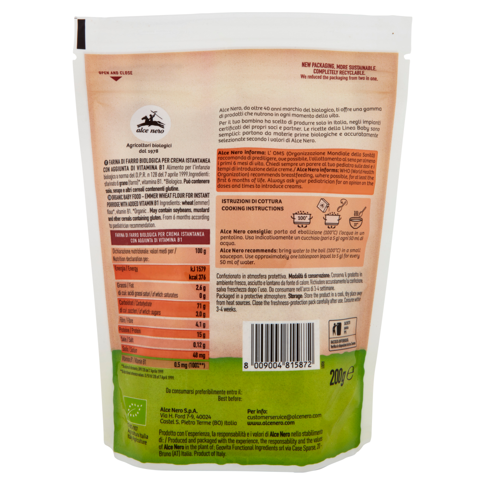 alce nero Crema di Farro 200 g