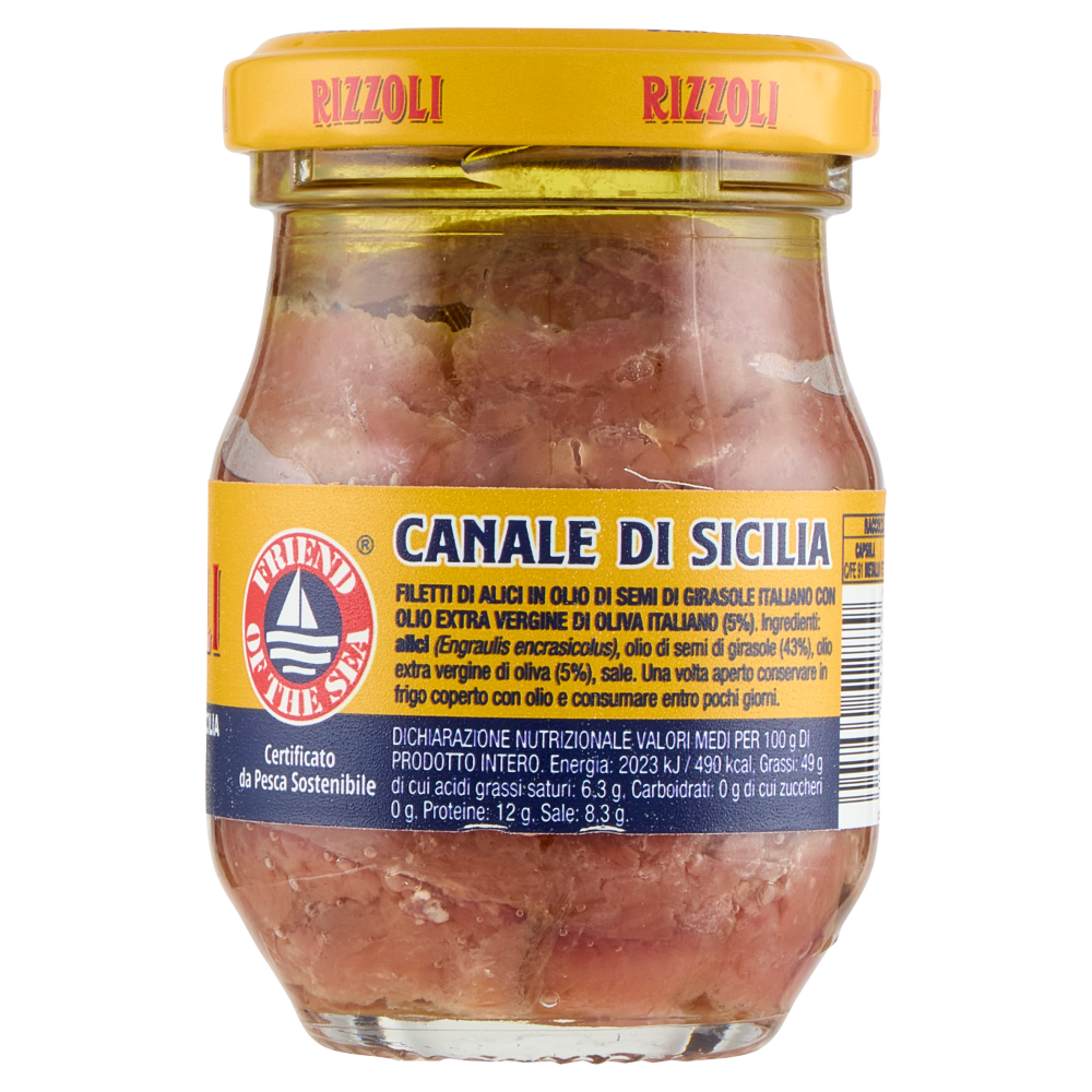 Rizzoli Filetti di Alici del Canale di Sicilia in Olio 100% Italiano 80 g