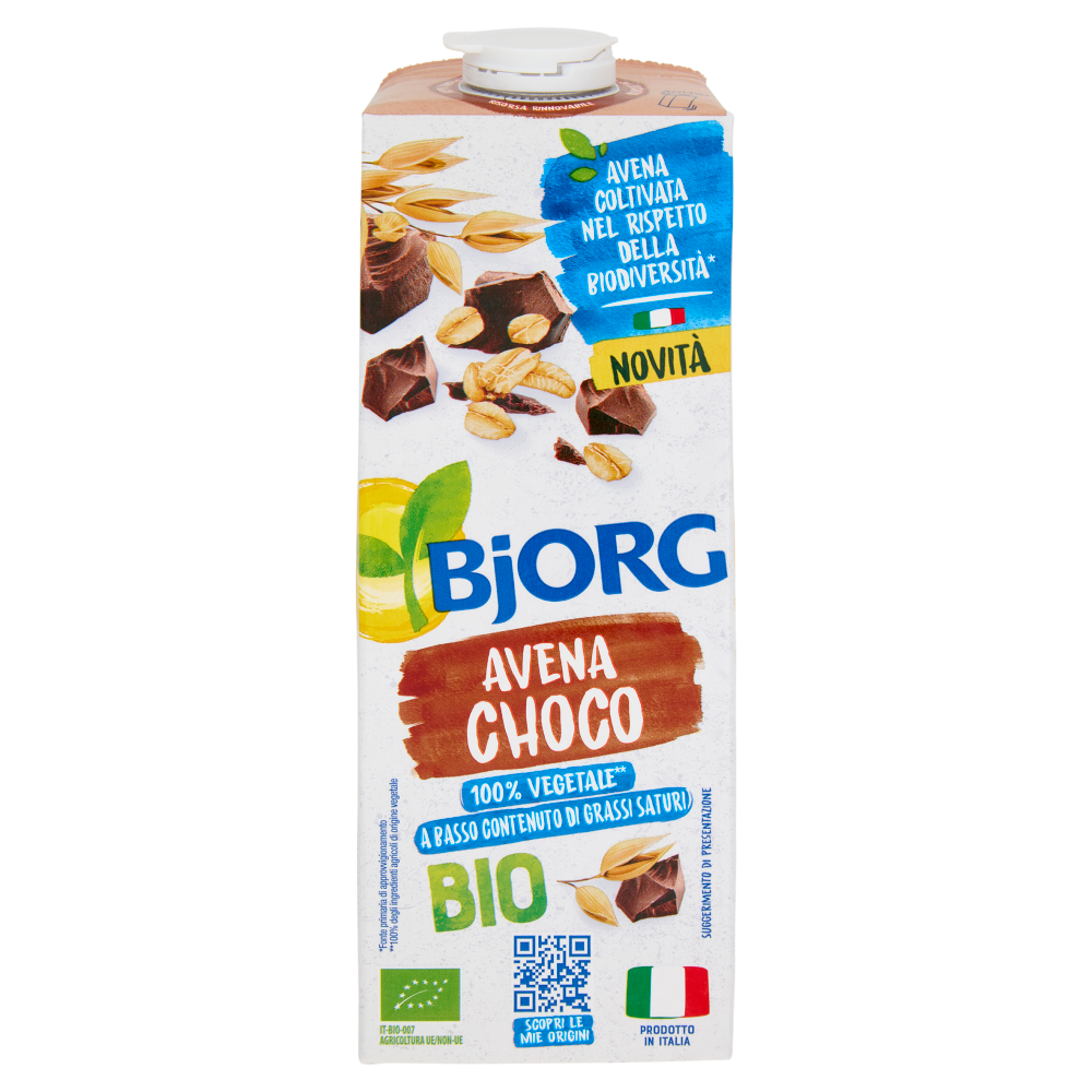 BJORG Avena e Cacao Bevanda Vegetale Biologica, Senza Zuccheri Aggiunti, Prodotto in Italia, 1L