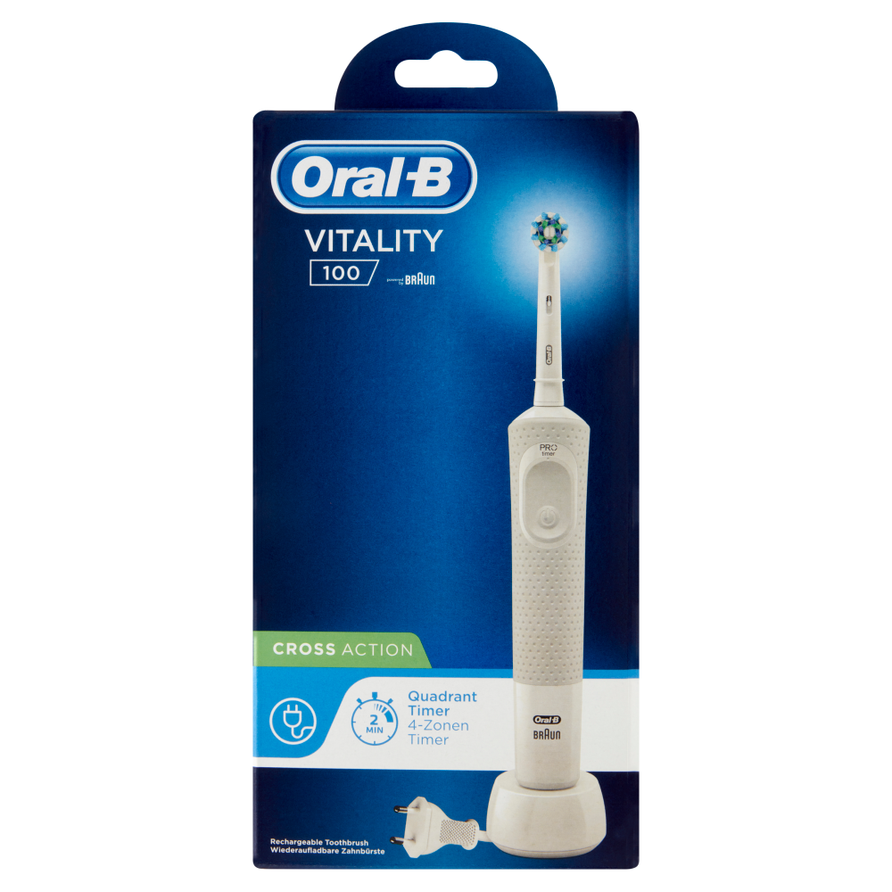 Oral-B Power Spazzolino Elettrico Ricaricabile Vitality 100 Cross Action Bianco