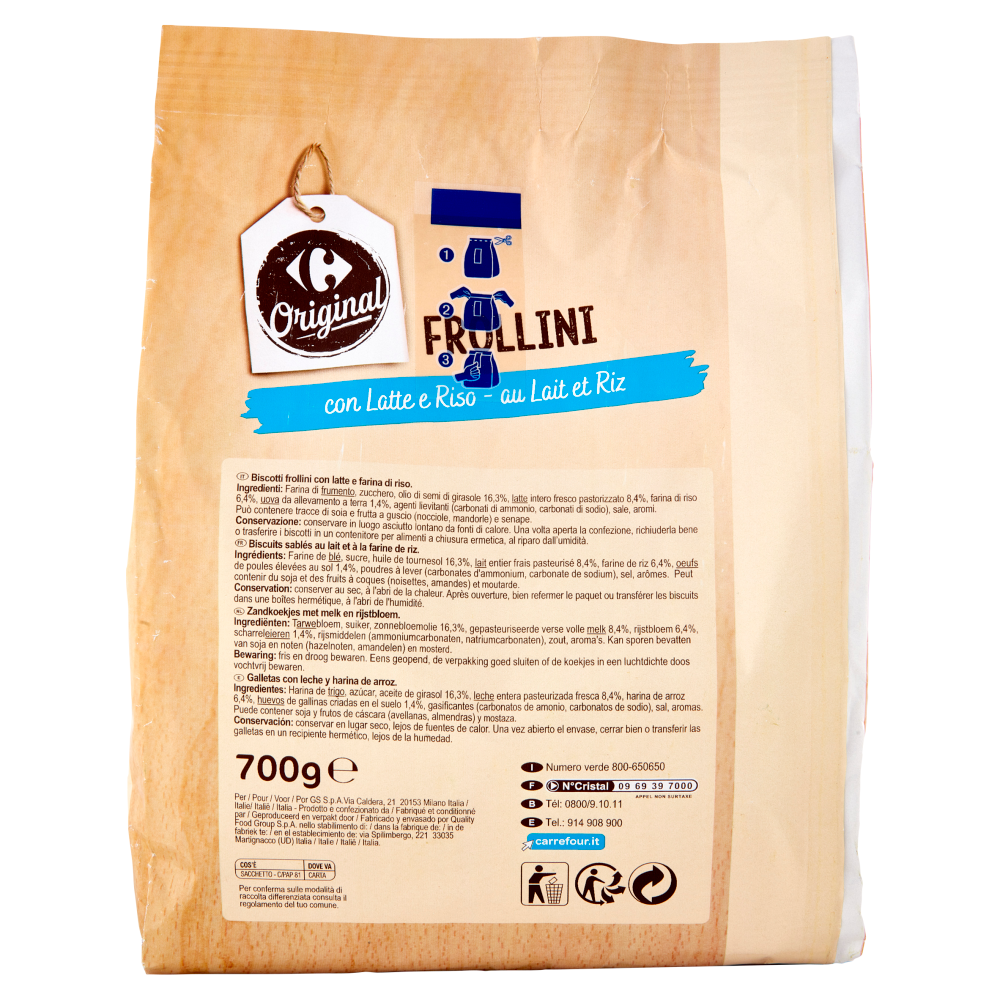 Carrefour Original Frollini con Latte e Riso 700 g
